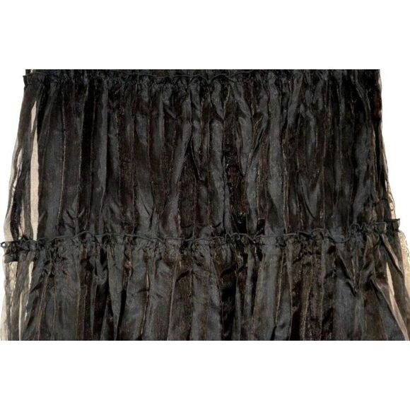 White House Black Market Sz 10 Black Crinkle Tiered Bubble Skirt Semi Sheer USA - Picture 3 of 4